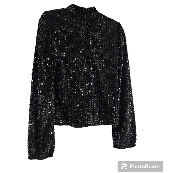 Sanctuary All Nighter black long sleeve sequin top, mock turtleneck, back zipper - Picture 4 of 11